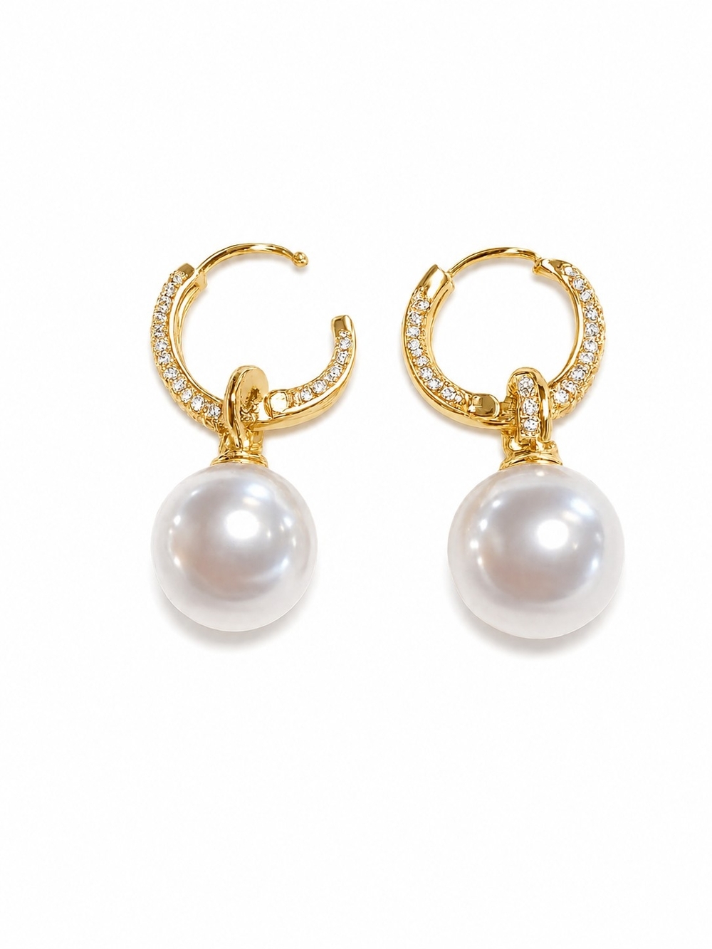 Anthropologie CZ & Faux Pearl Drop Hoop Earrings Gold Tone NWOT - Picture 3 of 8